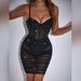 Sexy Mesh Sequin Patchwork Suspender See Through Steel Ring Fishbone Wrapped Hip Dress 60763_ecoleips.com