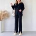 Spring Women's Pure Color Knit Set With Zipper, High Neck, And Striped Design-Two-Piece Home Wear Set_ecoleips.com