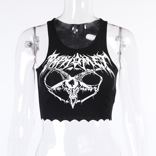 Gothic Knitted Punk Black Tank Tops Mall Goth Grunge Goat Print Harajuku Women Crop Tops Skinny Sleeveless Streetwear_ecoleips.com