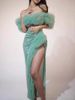 Women Sparkly Sequ Top Long Skirt Two Pieces Set Festival Celebrate Evening Party Luxury Birthday Nightclub Stage Outfit J1A0_ecoleips.com