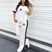 Women's Color Block Two Piece Set European American Style Cross Border Design Letter Logo round Neck Short Sleeve Wide Leg Pants Fashion_ecoleips.com
