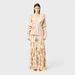 High-End French Style Floral Print Lace Trimmed Pleated Maxi Skirt Backless Dress for Beach Vacations_ecoleips.com