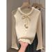 girl Fluffy Fufu Collar Soft Knitted Base Shirt For Women Winter Ruffled Edge Pom-Pom Tie Sweater Inner Wear_ecoleips.com