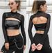 Mesh Perspective Long Sleeve Iron Ring Nine Point Top Solid Color Bottom O Neck Sexy Shawl_ecoleips.com