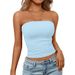 Summer Women's Basic Solid Color off Shoulder Backless Sleeveless Strapless Top Sexy European American Style E Commerce_ecoleips.com