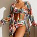 Women's Long Sleeve Swimsuit Two-Piece Set American Style Printed Cover Up Bikini Sexy Vacation Wear_ecoleips.com