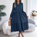 Real Shot Of 2026 Spring/summer European And American Style Casual Loose Long-sleeve Ruffle Shirt Dress,_ecoleips.com