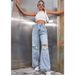 new white embroidered early autumn letter high waisted jeans, versatile pants, slimming wide leg straight leg pants_ecoleips.com