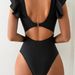 Women's Clothing Swimsuit Ruffled Conservative One Piece Swimsuit Chest Cross Hollow Swimsuit Solid Color Backless Swimsuit Female_ecoleips.com