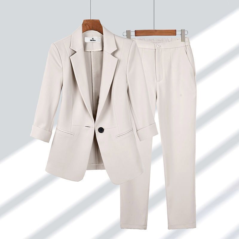 Girl Professional For Women 2025 Spring Summer New Simple Solid Color Plus Size Blazer Elegant Slim Fit Two-Piece Suit_ecoleips.com