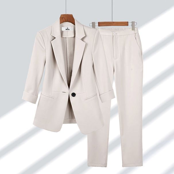 Girl Professional For Women 2025 Spring Summer New Simple Solid Color Plus Size Blazer Elegant Slim Fit Two-Piece Suit_ecoleips.com