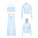 Women's 4-Piece Stretch Outfit Set - Y-Neck Vest, Cropped Jacket, Hooded Jacket & Straight Leg Pants - Slim Fit Casual Wear (Multiple Colors)_ecoleips.com
