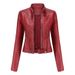 K New Women's Short Leather Coat; Thin Leather Jacket With Stand Collar For Ladies_ecoleips.com