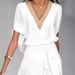 2023 European And American Summer Fashion Mature Women's Lace Trim V-neck Tie Split Casual Dress_ecoleips.com