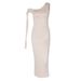 Koko Diva Elegant Asymmetrical One-Shoulder Bodycon Dress Beige Sash High-Slit Design Women's Dress S-L_ecoleips.com