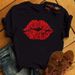 New Clothing, White Printed Colorful Lips Women's Plus Size T-shirt For Summer_ecoleips.com