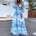 2025 European And American Women's Fashion New Export Long Commuting Hollow V-Neck Floral High-Waisted Flared_ecoleips.com