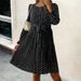 Elegant Polka Dot Crew Neck Long Sleeve Pleated Dress Women Self Tie Waist Office Daily Commuter Dresses_ecoleips.com