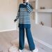Women's Muslim Color-Block Knit Top And Solid Color Loose Pants Set_ecoleips.com