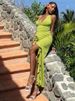 Women's Clothing Flower Decoration Sexy Solid Color Slim High Waist Halter Neck Strap Backless Dress_ecoleips.com