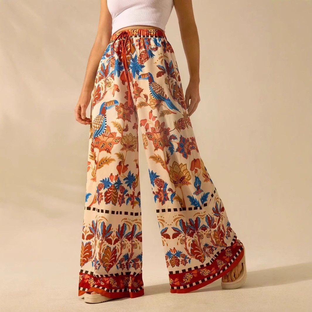 Women's Clothing new Bohemian high waist casual ethnic style loose wide leg pants_ecoleips.com