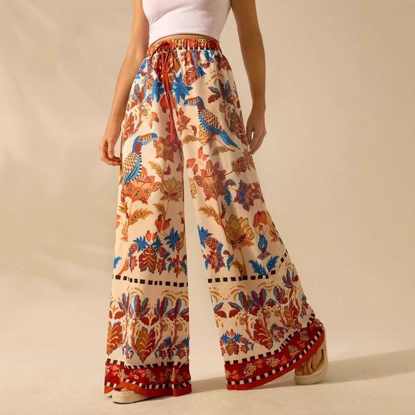 Women's Clothing new Bohemian high waist casual ethnic style loose wide leg pants_ecoleips.com