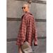 Retro American-Style Scottish Plaid Loose Shirt For Autumn, Women's Top With Checkered Pattern_ecoleips.com