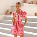 European And American 2025 New Casual Fashion Puff Sleeve Linen Short Skirt Suit_ecoleips.com