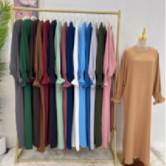 Verve Dubai Turkey Solid Color Muslim Women's Dress Set Abayas_ecoleips.com