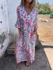 Women's Clothing Spring And Summer Printed Long Skirt Loose Casual V Neck Dress_ecoleips.com