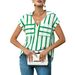 Women's Relaxed V-Neck Striped Shirt Casual Loose Fit Blouse with Pocket Trendy And Comfortable Blue Beige Red Green_ecoleips.com