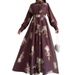 Women's Clothing Waist Slimming Autumn Floral Print Belted Midi Dress – Long Sleeve Tunic Dress With Collar (S-XL, Modest & Stylish For Women)_ecoleips.com