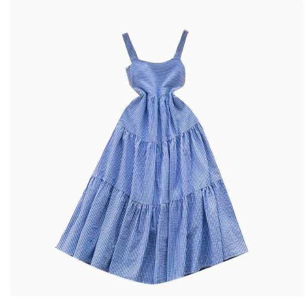 Women's Clothing Summer Retro Pleated Sling Print Dress Female High Waist Slim Backless Holiday Dress 0285_ecoleips.com