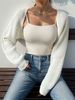 Women's Clothing Ribbed Knitted Raglan Sleeve Short Collar Cardigan_ecoleips.com