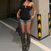 Slim Fit Women's Halter Vest Dark Gothic Riveted Y2K Street Style Individual Solid Color Sexy Hot Girl Fashion Top_ecoleips.com