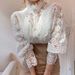 French Style Lace Trim Blouse - Boho Floral Embroidery Loose Fit Button Down Top For Women_ecoleips.com