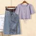 Women's Clothing Summer Fashion Age Reducing Outfit For Women New Style Drawstring Shirt Top Slit Denim Skirt Two Piece Suit_ecoleips.com