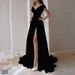 Women's Clothing Official Picture V Neck Ruffled White Mid Waist Solid Color Temperament Commuter Long Skirt Dress_ecoleips.com