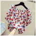 Women's Clothing Women's Floral Print Off-Shoulder Top Loose Fit Short Sleeve Fashionable And Chic Summer Style_ecoleips.com