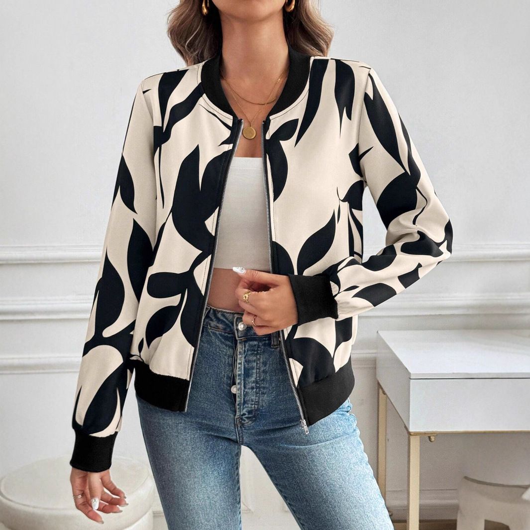 Women's Slimming Printed Zipper Jacket Autumn/Winter New Stylish Commuter Casual Wear Available_ecoleips.com