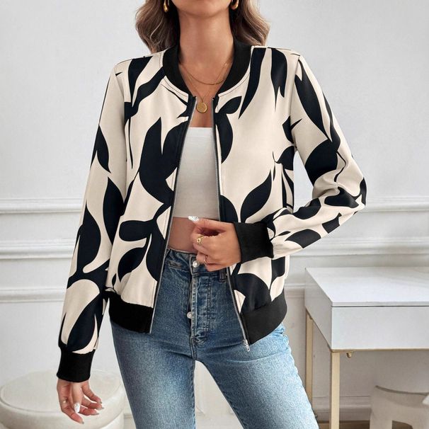 Women's Slimming Printed Zipper Jacket Autumn/Winter New Stylish Commuter Casual Wear Available_ecoleips.com