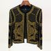 Women's Clothing Chunky Tweed Blazer Jacket With Metal Studs & Beading - Elegant Round Neck Coat For Women, Office & Evening Wear (Black, S/M/L)_ecoleips.com