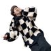 Winter/Summer Oversized Flat-Plaid Sweater With Retro Sophisticated Design Niche Top For Wholesale_ecoleips.com