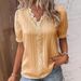 Women's Clothing Fashion Hollow Short-Sleeved Dress Shirt Summer Vacation Top_ecoleips.com