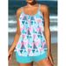 Women's Plus Size Two Piece Swimsuit Gradient Rainbow Print Square Ankle Pants Sports Bikini Set_ecoleips.com