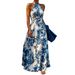 Women's Clothing Ins Holiday Style Halter Neck Dress Female Summer Printed High Waist Slim Sleeveless Beach Dress_ecoleips.com