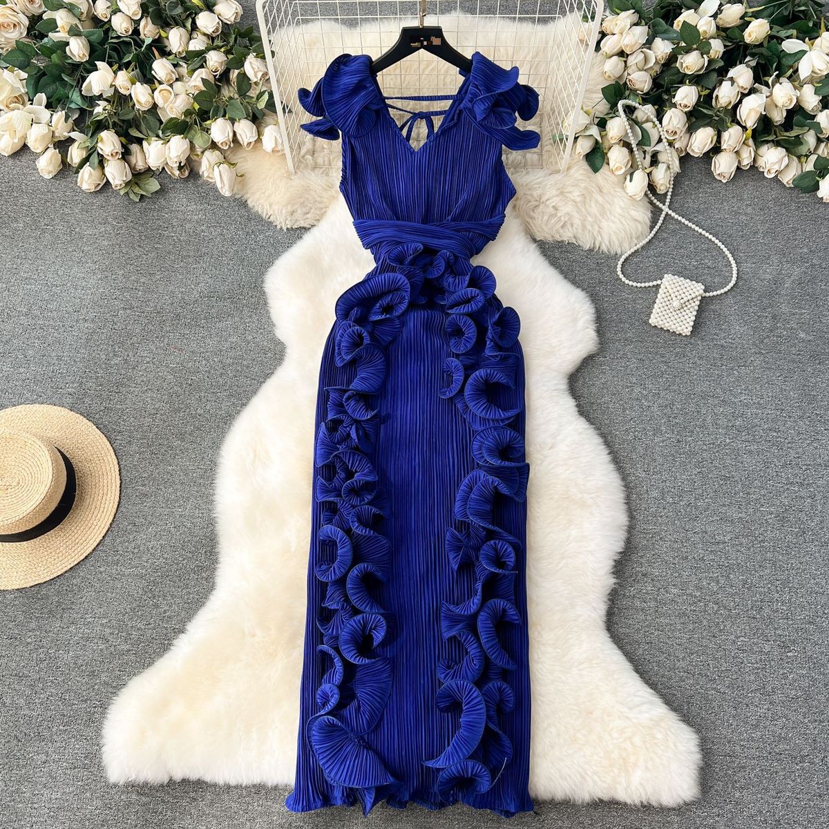 Banquet High End Dress High End Light Luxury Niche Pleated Three Dimensional Ruffled Slim Long Temperament Dress For Women_ecoleips.com