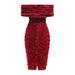 Elegant Off-Shoulder Bodycon Dress With 3D Floral – Slim Fit, Sexy Formal Dress For Women, Clubwear, Evening Gown (Red, XS/S/M/L)_ecoleips.com