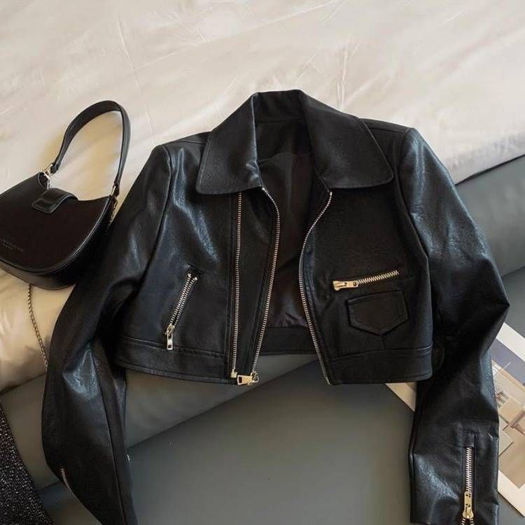 Women's Distressed PU Leather Biker Jacket - Edgy Double-Zip Cropped Motorcycle Coat, Slim Fit Streetwear Jacket For Badass Look (S-XXL)_ecoleips.com
