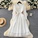 Women's Elegant French Style Lace Dress With Rhinestone Studs Long Sleeves Ruffled Waist Cinching Slimming Sophisticated For Autumn_ecoleips.com